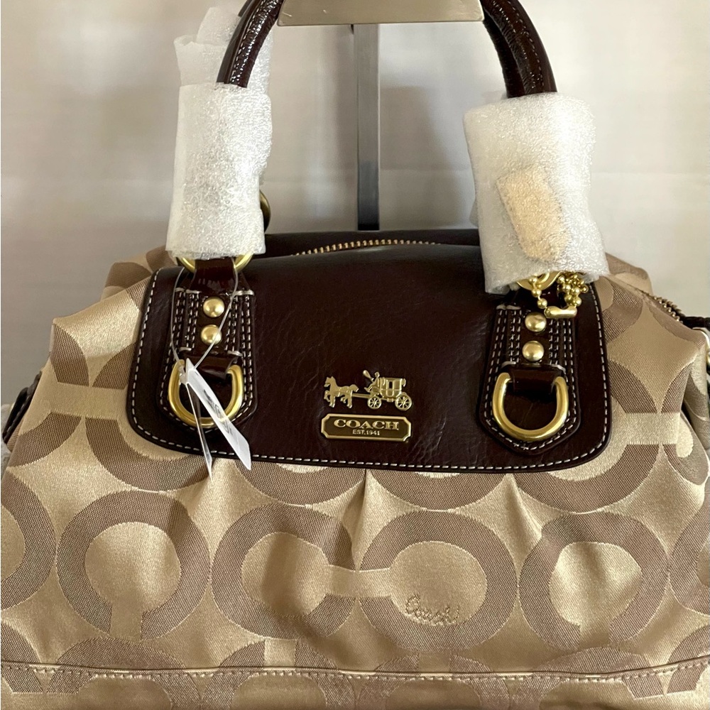 NWT! COACH MADISON OP ART SATIN SABRINA SATCHEL SV/KHAKI 12947